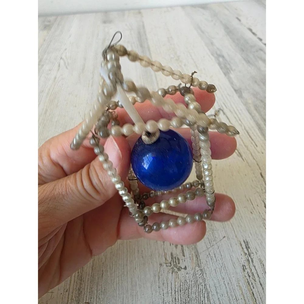 Antique czech Beaded glass ornament ball Xmas tree